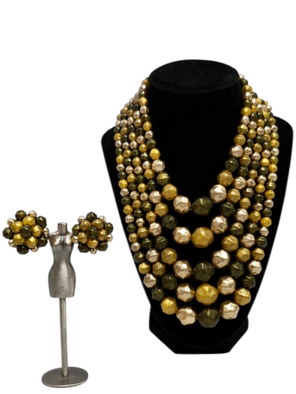 Vintage Hong Kong Graduated Lucite Multi-Strand Necklace & Earring Set